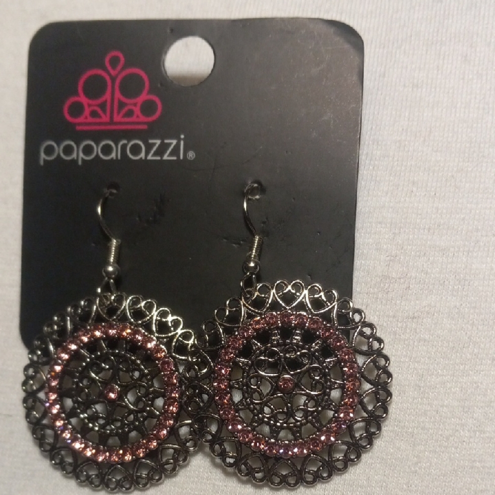 Paparazzi Pink and Silver Filigree Earrings